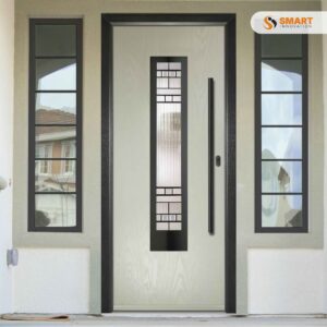 Contemporary Inox Munich white composite front door with decorative glazed panel