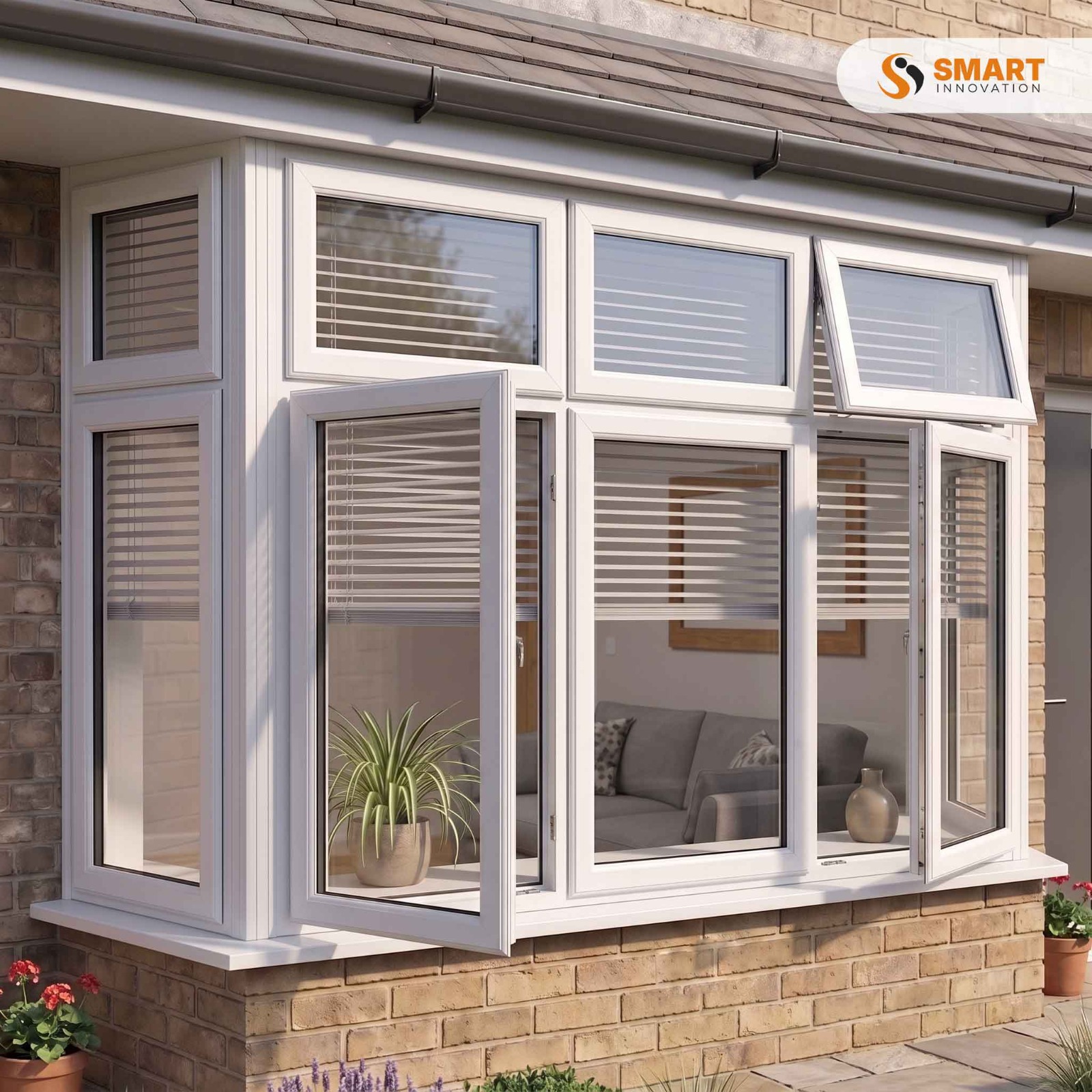 White UPVC Bay Window with energy-efficient double glazing