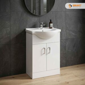 Vanity Unit with Basin White Gloss double door floor standing bathroom cabine
