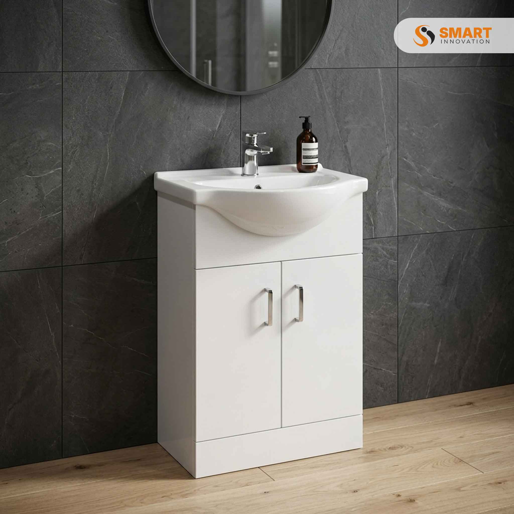 Vanity Unit with Basin White Gloss double door floor standing bathroom cabine