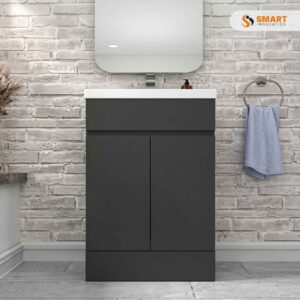 Venus White Gloss 600mm Freestanding Vanity Unit with Ceramic Basin