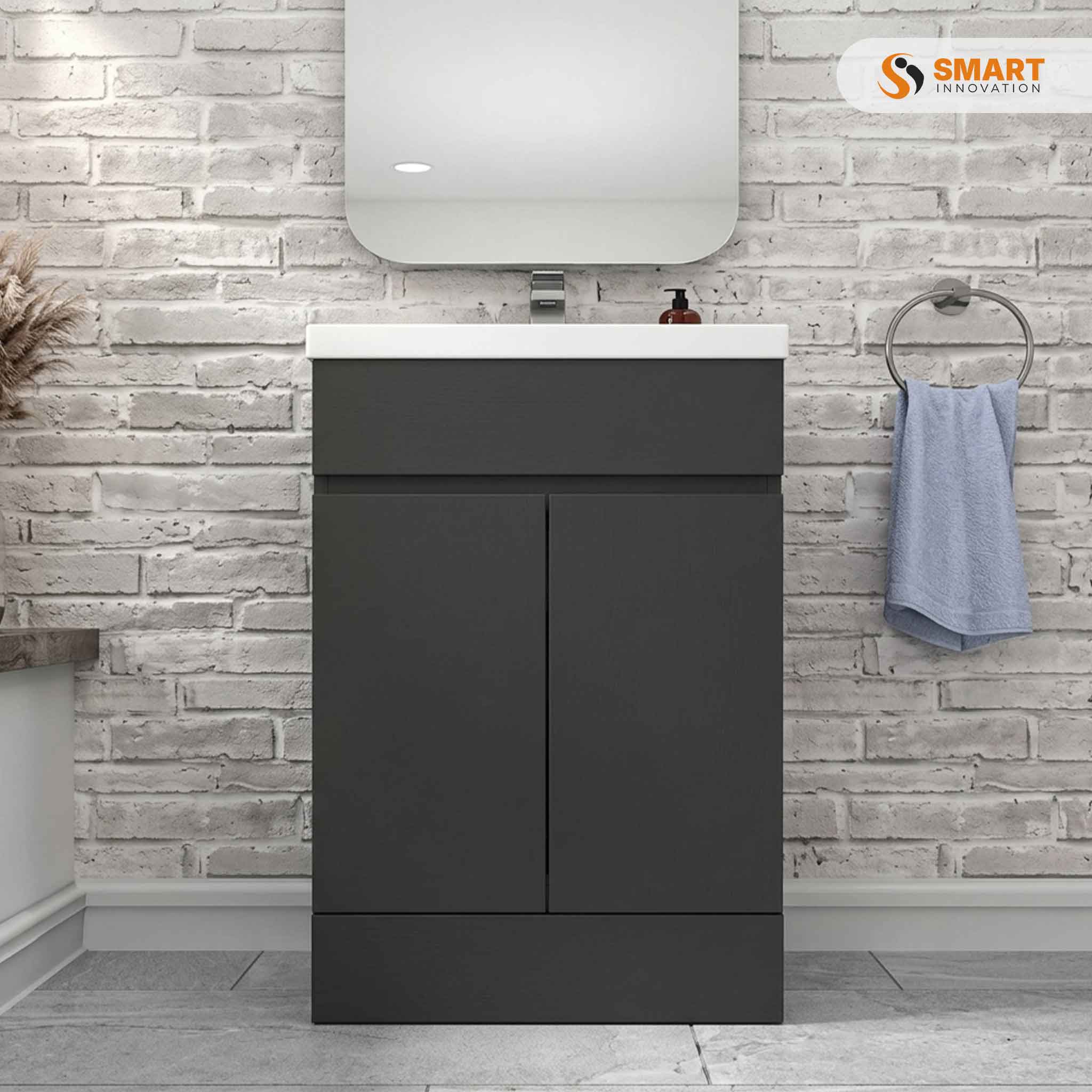 Venus White Gloss 600mm Freestanding Vanity Unit with Ceramic Basin