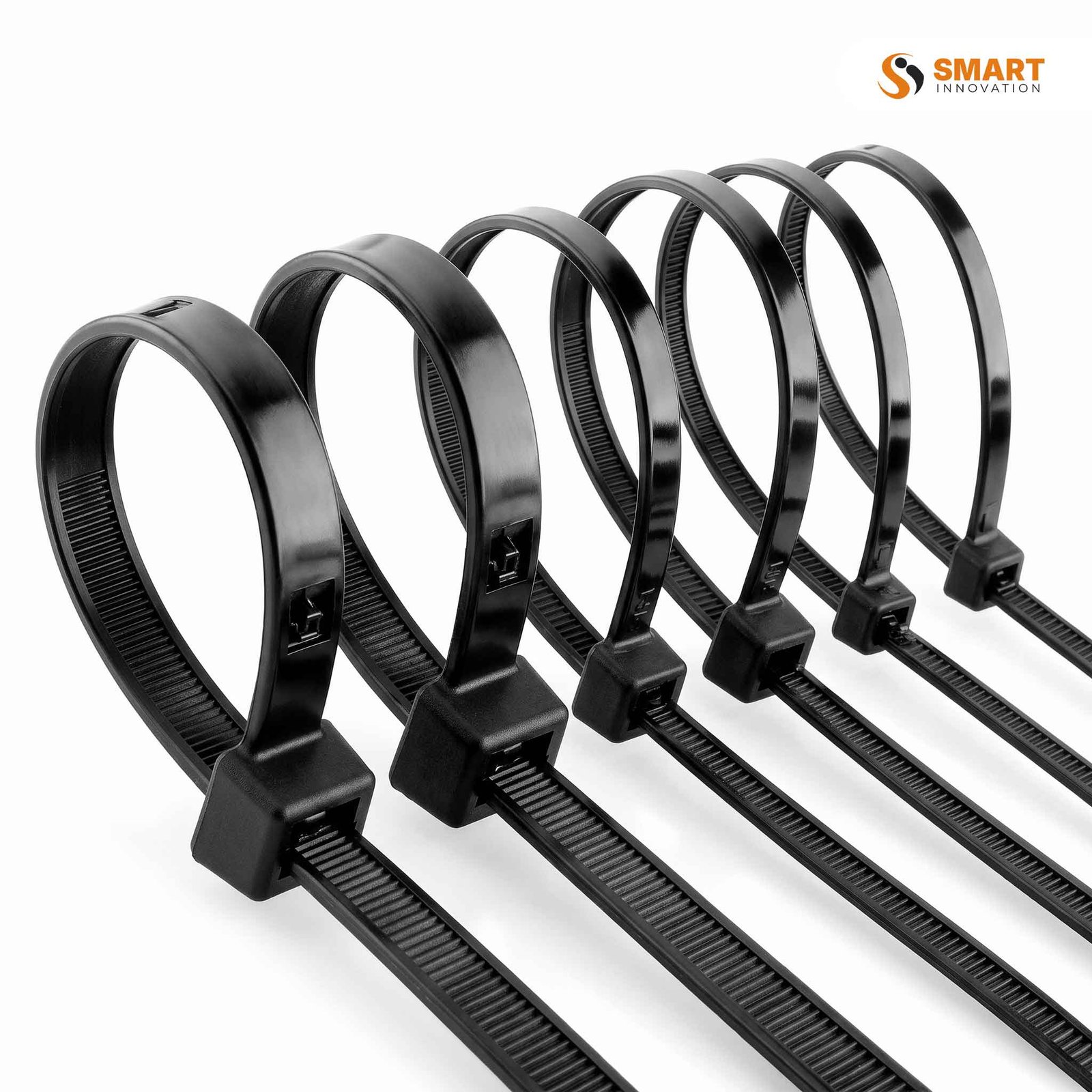 Black nylon cable ties for securing and organising electrical cables
