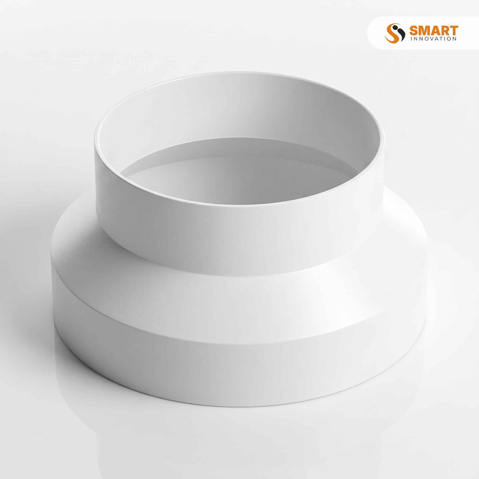 White Ducting Reducer for connecting different duct sizes in ventilation systems.
