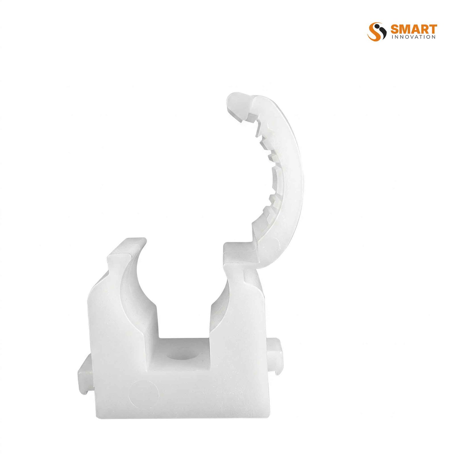 PVC hinged single clip for securely fixing pipework and conduit installations.