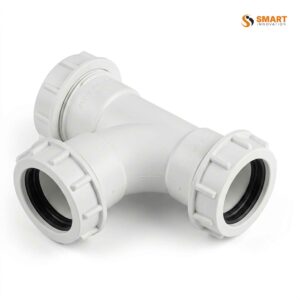 White UPVC Swept Tee fitting for 32mm and 40mm wastewater pipe systems