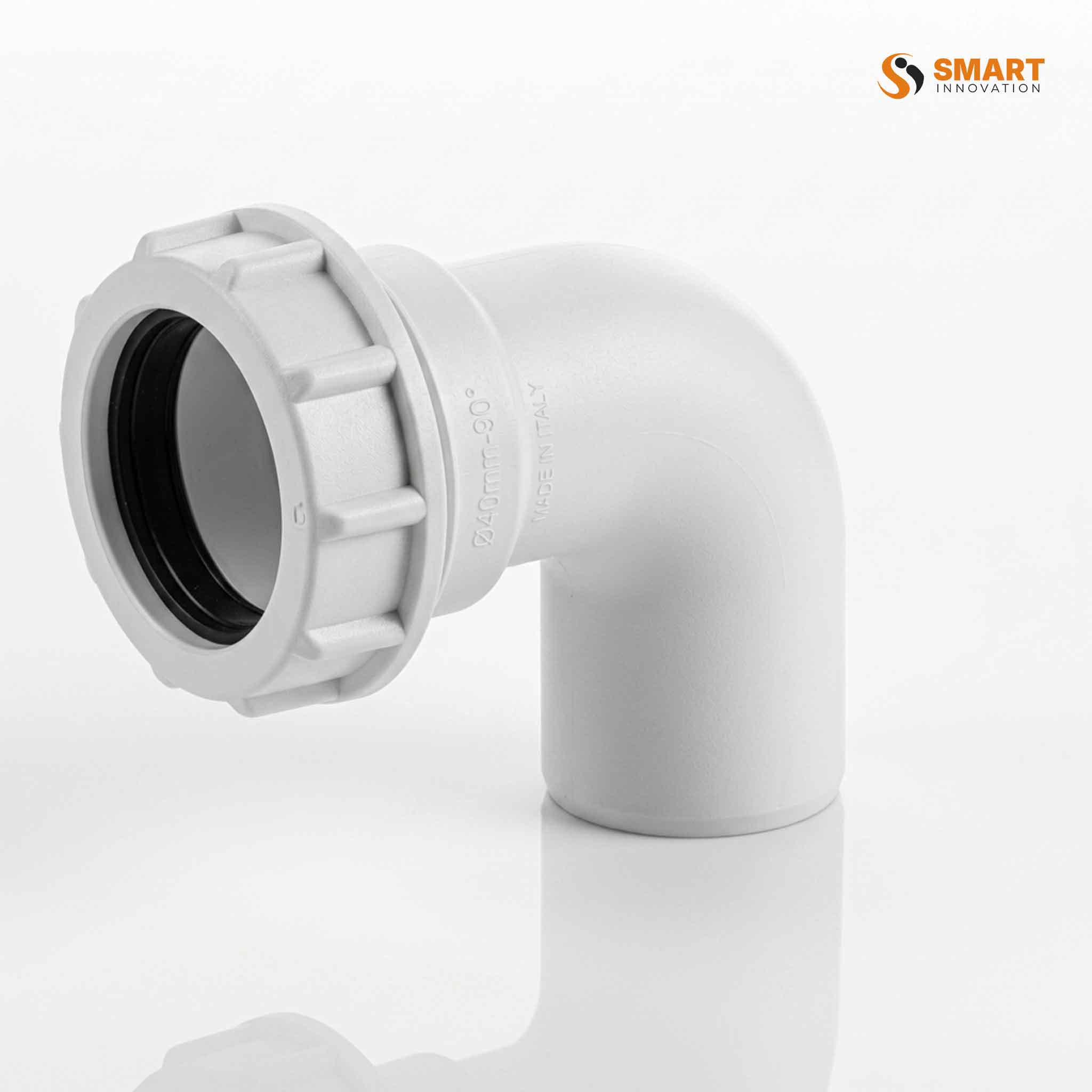 White UPVC swivel elbow fitting for 32mm and 40mm wastewater pipe systems