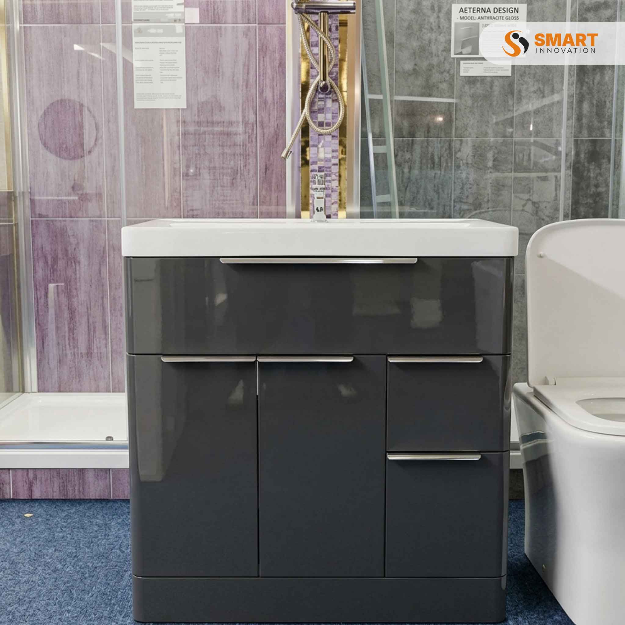 Valencia Waterproof Vanity 800mm in Anthracite Gloss with ceramic basin
