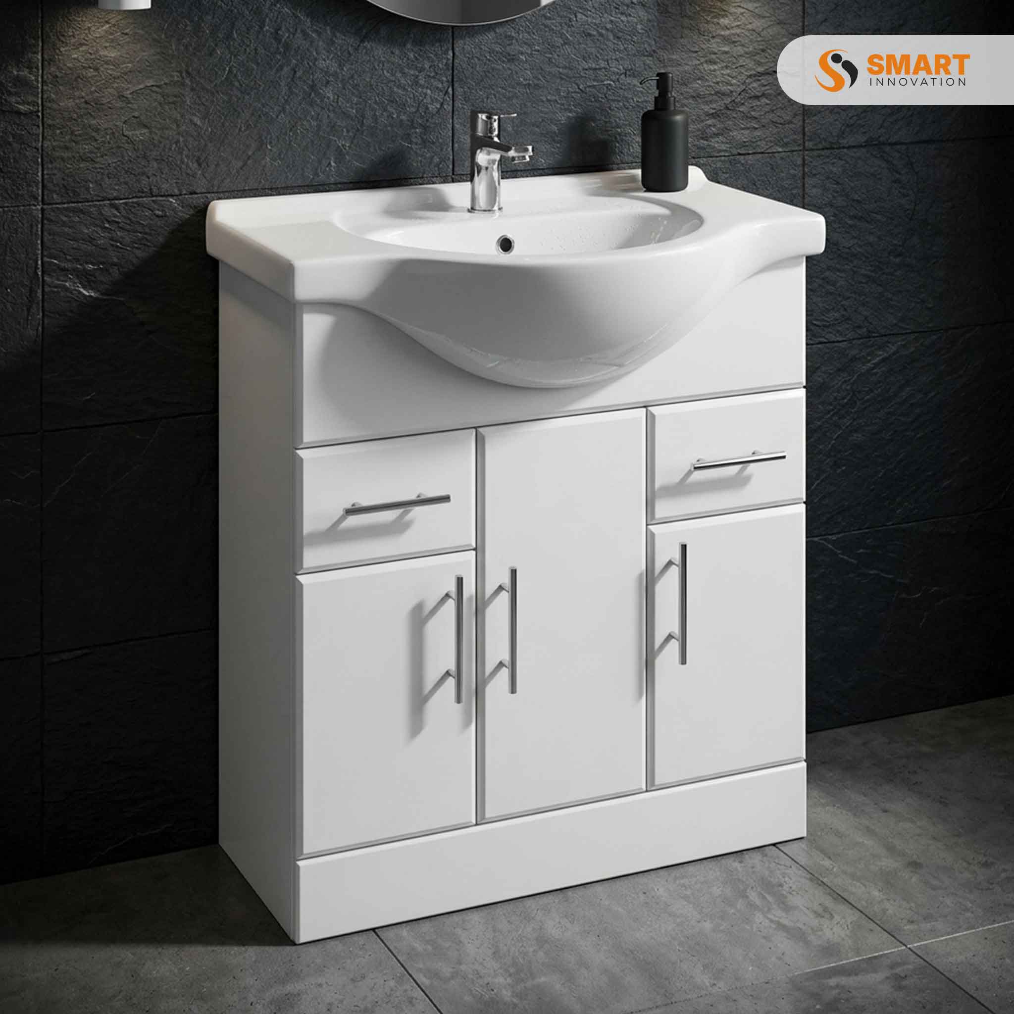 Vanity Unit with Basin White Gloss 3 door 2 drawer modern bathroom vanity cabinet