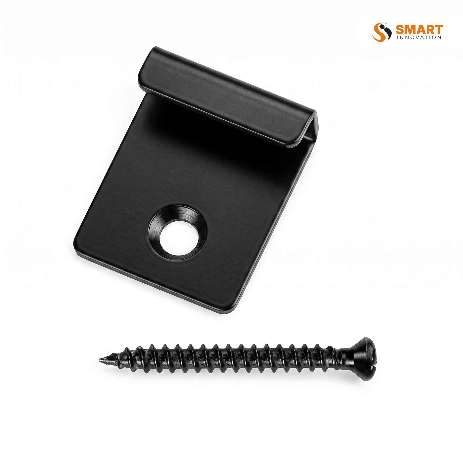 Black starter clips — the hardware that positions the first decking board without showing up visually on darker boards.