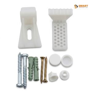 Toilet pan side fixing set with concealed fixings for secure floor installation.