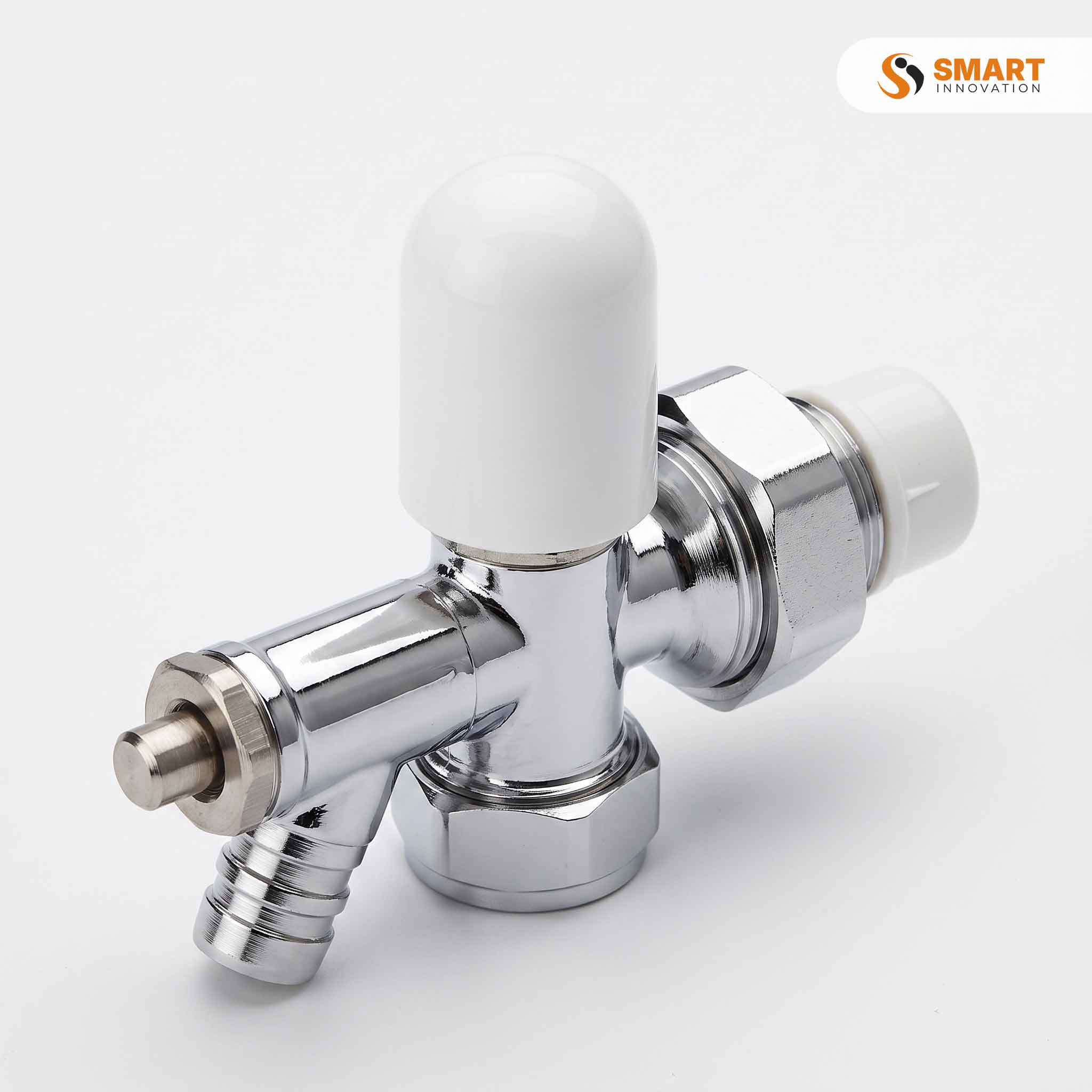 A 15MM Angle Drain Off Chrome — the valve you open when you need to empty the system without making a mess everywhere.