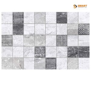 Decorado July Gris 25x40 A037 textured pattern feature tile installed on a bathroom vanity wall