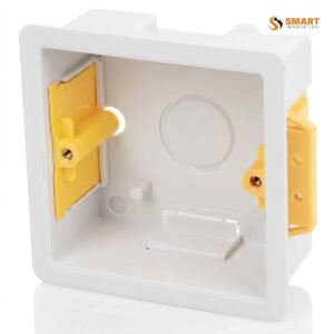 A Dry Lining Box, used to securely mount electrical switches and sockets in plasterboard and cavity walls.
