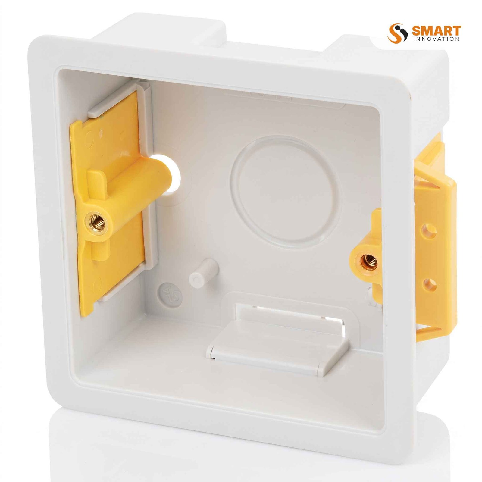 A Dry Lining Box, used to securely mount electrical switches and sockets in plasterboard and cavity walls.