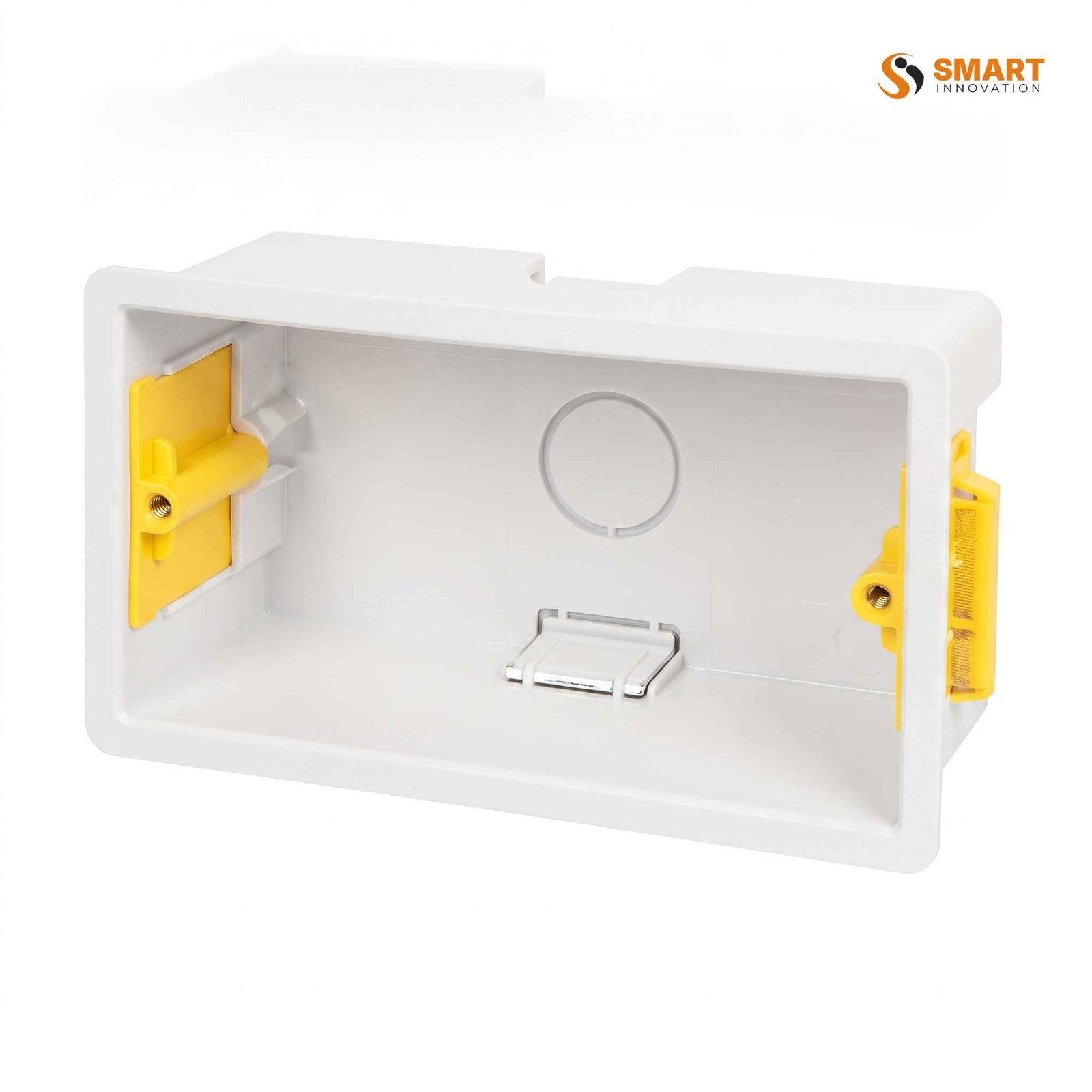 A Dry Lining Box, used to securely install electrical switches and sockets in plasterboard and cavity walls.