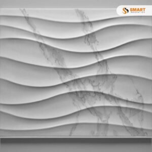 EC Nairobi Waves White 33x55 textured tile installed on a modern bathroom feature wall