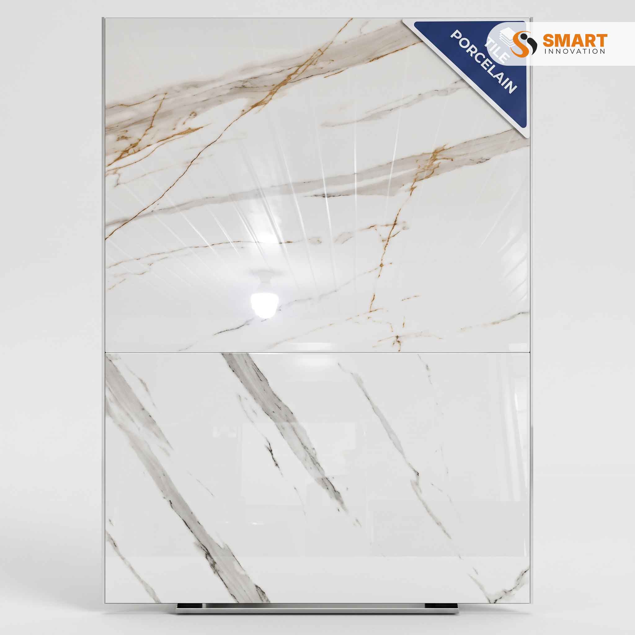 Gold Calacatta Polished Porcelain tile on a wall and floor