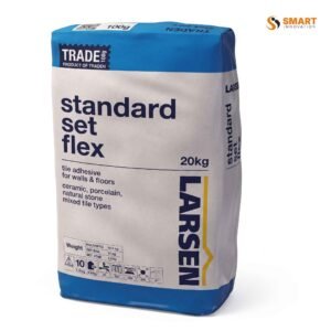 Larsen Trade Standard Set Flex - White - 20kg adhesive bag displayed on a modern white marble feature wall project