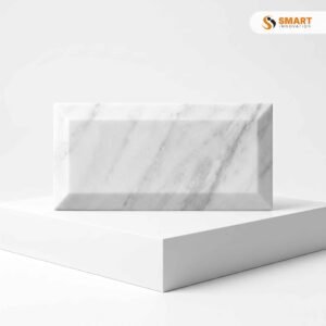 Metro Carrara Gloss 10cm x 20cm tiles installed in a classic running bond pattern on a bathroom wall