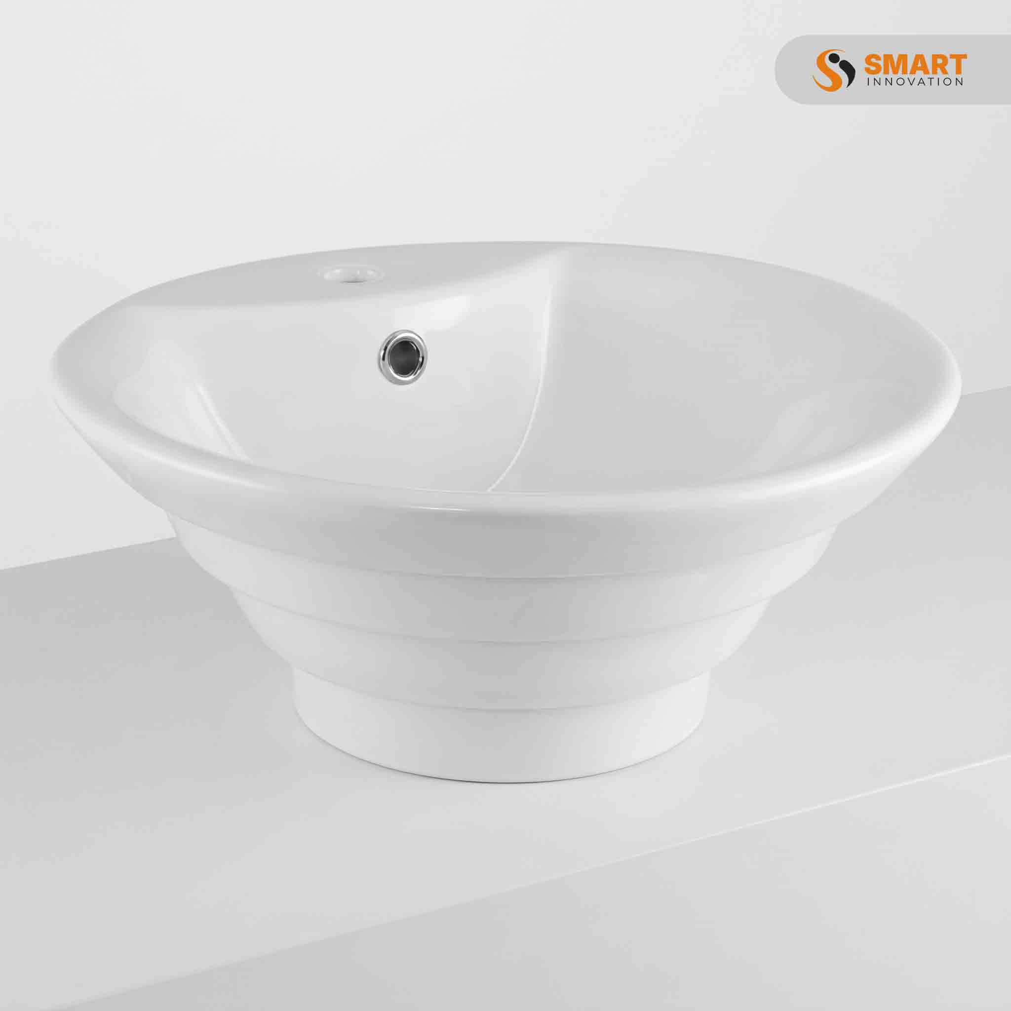 Nuie 480mm round white ceramic counter top vessel basin with overflow