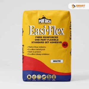 Palace Easi-Flex Wall & Floor Adhesive – White bag displayed on a modern glass mosaic feature wall project