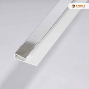 Pvc Panel J Trim Chrome 2.7mx 8.5mm installed as a neat edge capping along bathroom wall panels