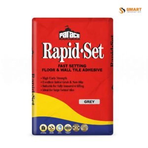 Palace Rapid-Set Wall & Floor Tile Adhesive - Grey bag displayed next to a freshly tiled floor layout