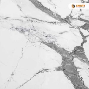 Porcelain Statuario Sezlling tile used on a wall and floor