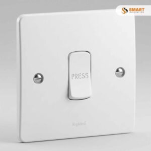 A 10A x 1 Gang Press Switch, used to operate lighting and electrical circuits with a simple push action.
