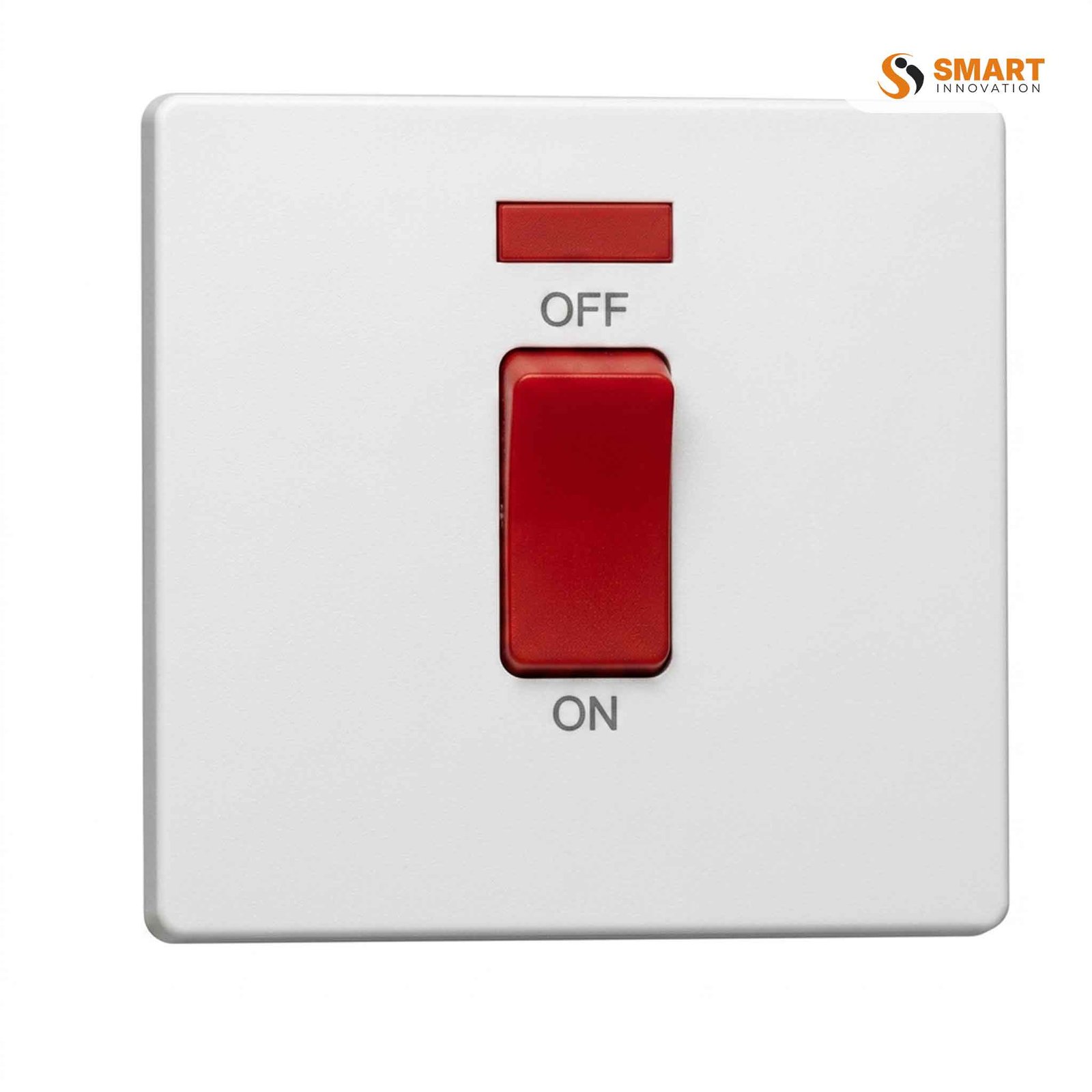 A 45A 1 Gang Double Pole Switch with Neon, used to safely control and isolate high-power electrical appliances with a clear power-on indicator.