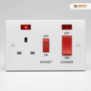 A 45A Double Pole Switch with 13A Switched Socket, used to safely control high-power appliances while providing a convenient 13A power outlet.