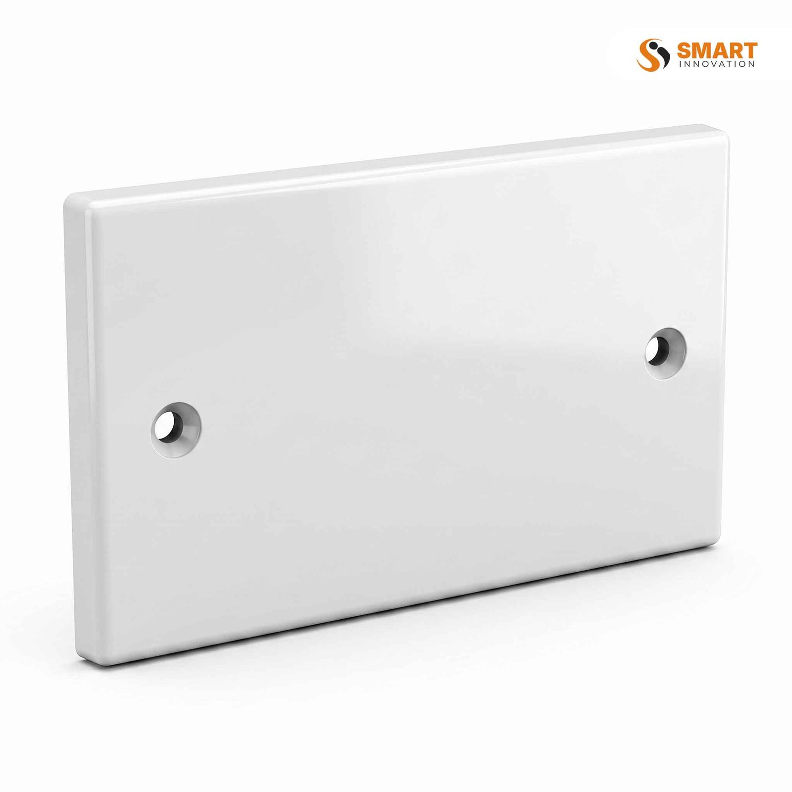 A 2 Gang Blank Plate, used to safely cover unused double electrical back boxes and wall openings.
