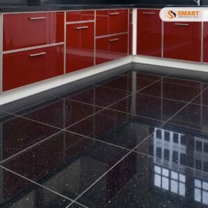 Quartz Stone Midnight Black 300x300 tile installed on a modern wet room floor