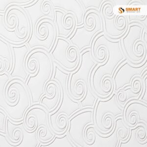 Realonda Liberty Deco Blanco 44 x 66 cm crisp white geometric tiles installed on a luxury kitchen feature wall