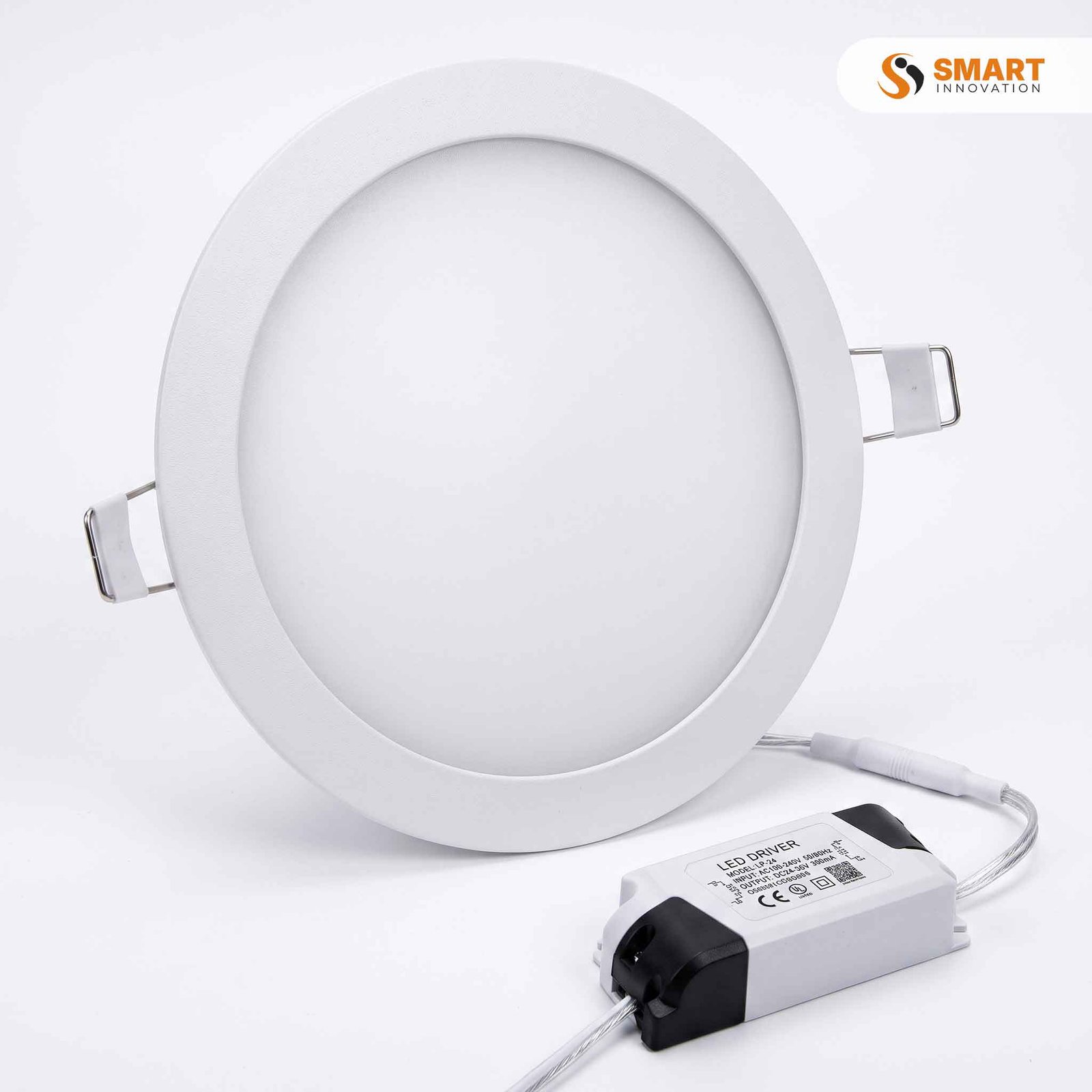 Round LED recessed panel light, 6500K daylight white, fitted flush into a ceiling for even, modern lighting.