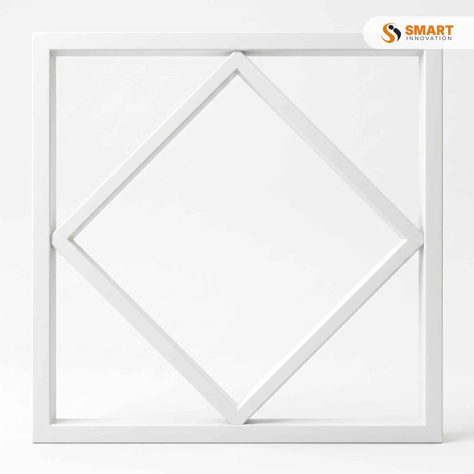 LED frame panel light with diamond-effect design, 600 x 600mm, fitted into a suspended ceiling for stylish office lighting.