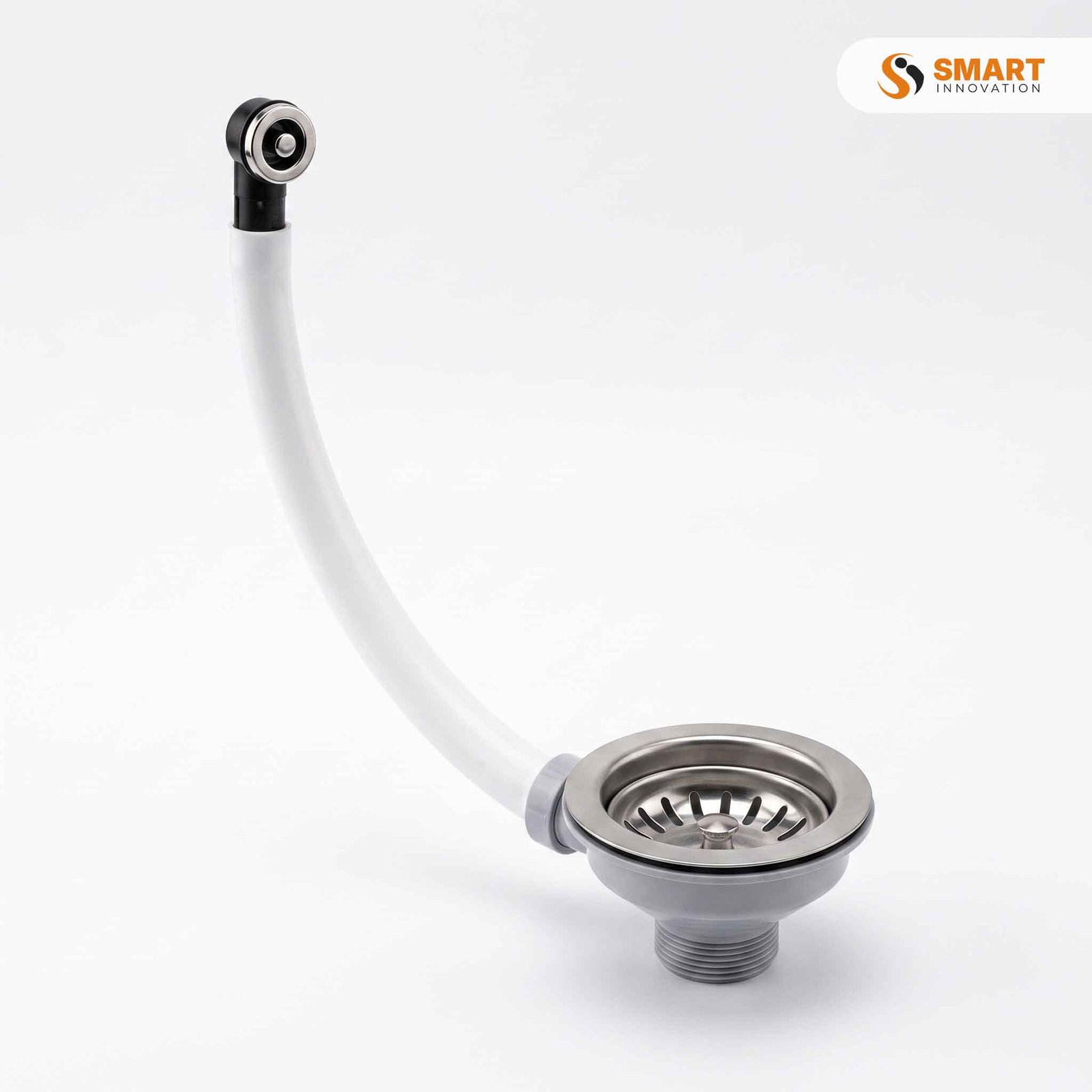 Sink waste with flue fitted under a kitchen sink for efficient water drainage.