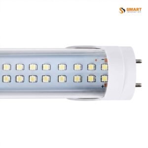 Aluminium double-row fitting for a single T8 LED tube, mounted for commercial and industrial lighting.