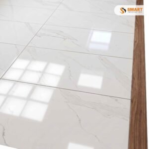 White Calcatta 31x61 installed beautifully on a modern bathroom feature wall