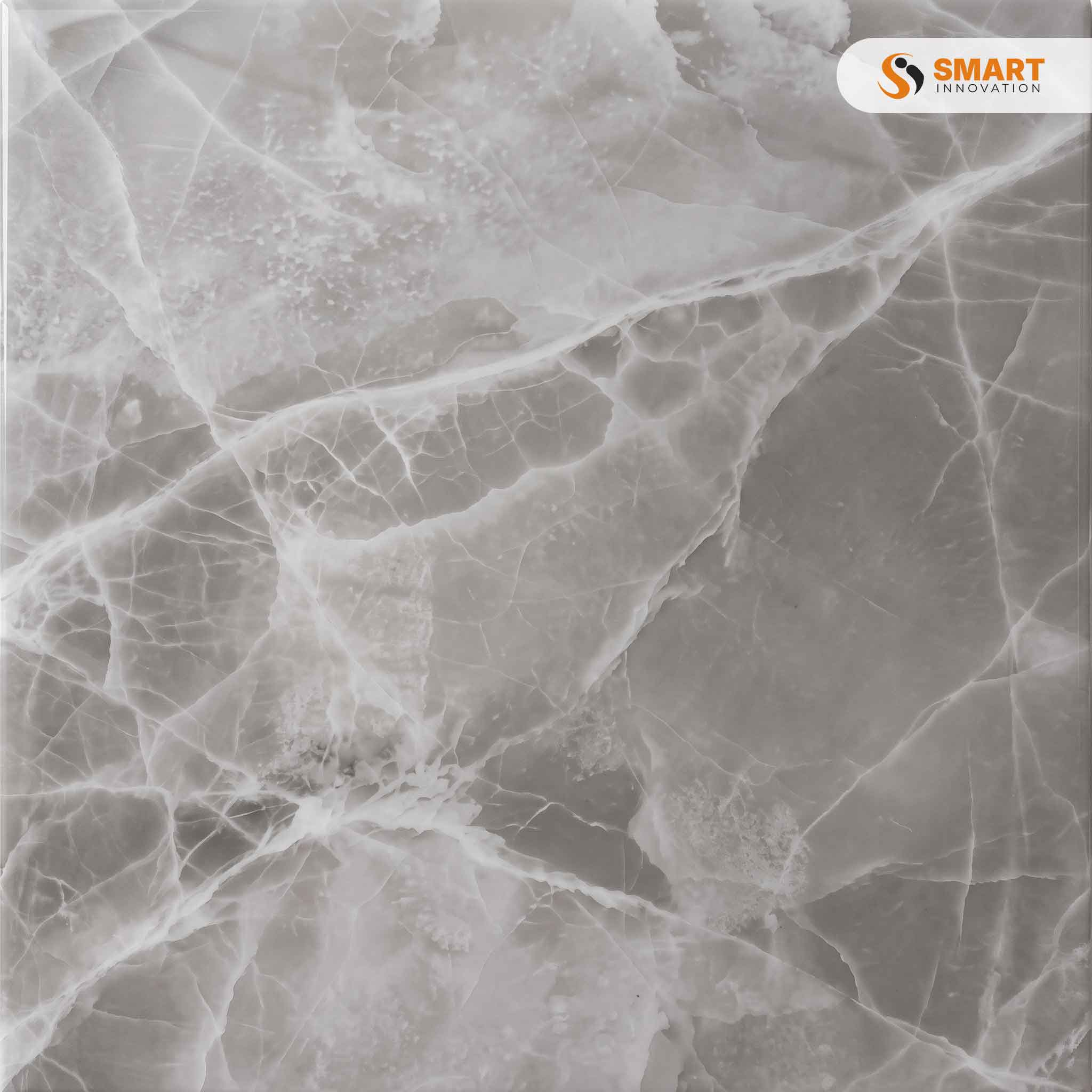 Findra Grease polished porcelain tile in a living room