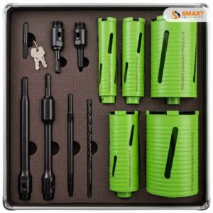 12 Piece Dry Diamond Core Set laid out neatly inside a heavy-duty aluminum storage case
