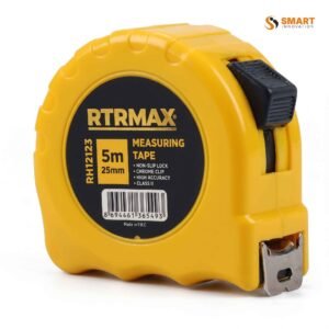 Rtrmax Measuring tape 7.5m - 25mm being used to mark precise layout dimensions on a concrete workspace floor